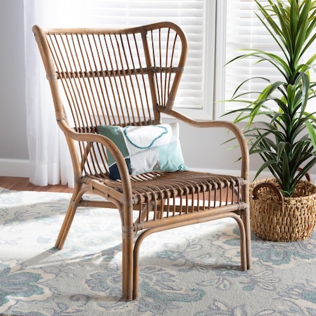 Baxton Studio Lamaria Modern Bohmenian Natural Brown Antique Rattan Armchair 219-12715-ZORO